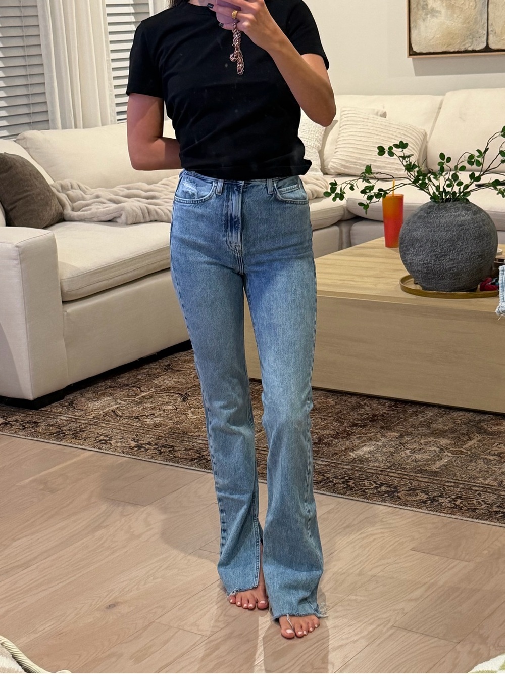 Zara Light Blue High-Rise Flare Jeans for Women